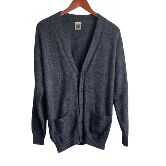 The Little Alpacas House Mens Cardigan‎ Sweater Gray Wool Grandpa Academia Cozy - Picture 1 of 9